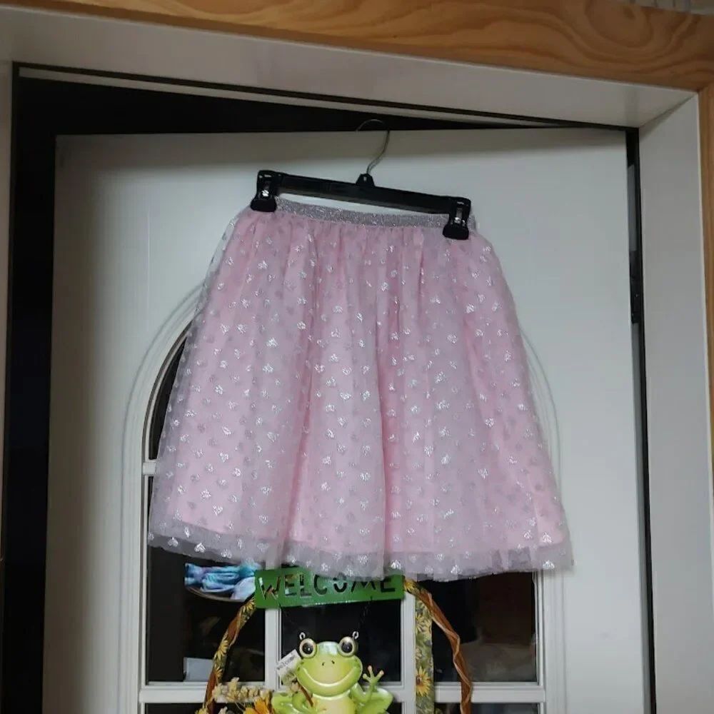 New The Children's Place Pink Silver Stars Tulle Skirt Size Girl's L 10/12